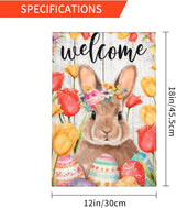 Easter Bunny Garden Flag Seasonal Double Sided 12 x 18 Inch Small Yard Flag for Indoor Outdoor Decor Holiday All Seasons