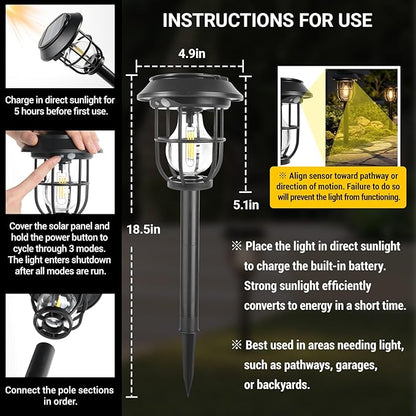 Solar Lights Outdoor, 6 Pack Waterproof LED Pathway Lights with 3 Adjustable Modes, Auto On/Off Lighting for Garden, Yard, Walkway, Driveway, Porch, Hanging on Trees or Tabletop, Warm White
