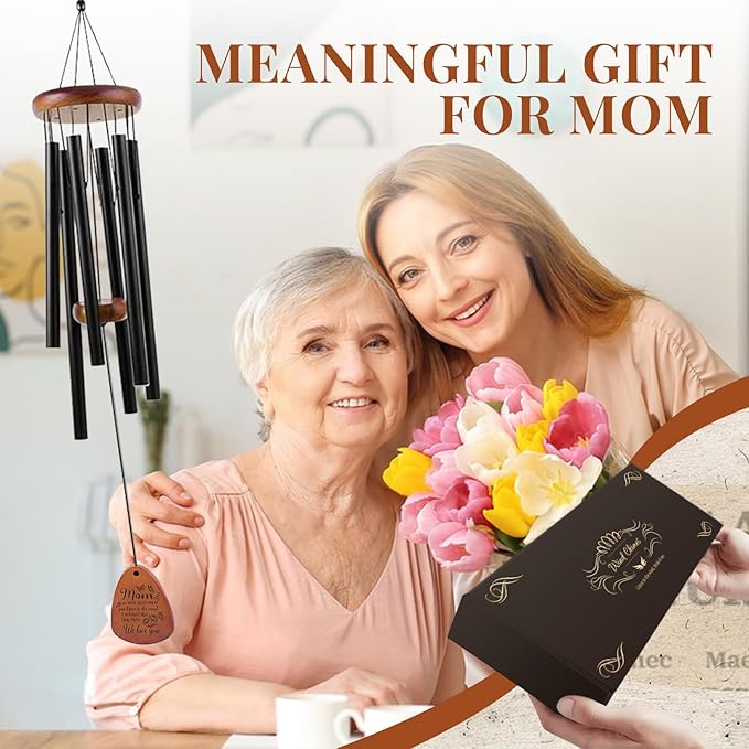 Memorial Sympathy Gifts for Loss of Mother, Memorial Wind Chimes for Loss of Mother Sympathy Gift, Bereavement Gifts for Loss of Mom, Windchimes in Memory of Mom Gold-MOM& Flower