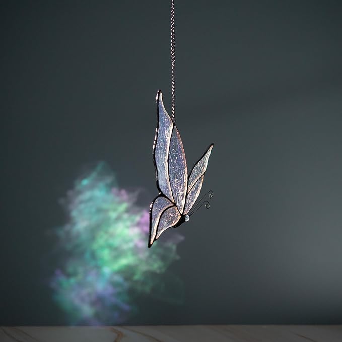 Holographic Butterfly Sun Catcher Stained Glass Window Hanging, 7 * 5 inches Stained Glass Butterfly Decor, Holographic Butterfly Lover Gift for Women, Men, Wife, Lovers, and Mom