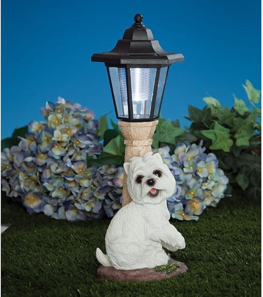Bits and Pieces - Solar Dog Lantern-Solar Powered Garden Lantern - Resin Dog Sculpture with LED Light (Westie)