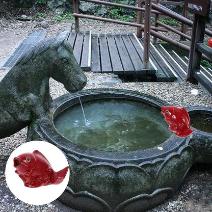 Ceramic Carp Fountain Spray Nozzle Garden Outdoor Decorative Pond Fish Statue Water Spout Accessory for Yard Patio 4.33X3.14X2.83In