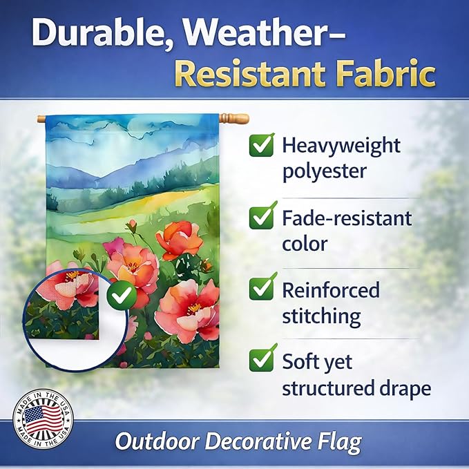 Caroline's Treasures Iowa Wild Prairie Roses in Watercolor House Flag Large Porch Sleeve Pole Decorative Outside Yard Banner Artwork Wall Hanging, Polyester, House Size, Multicolor