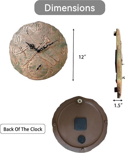 Lily's Home Hanging Wall Clock, Includes a Thermometer, Ideal for Indoor and Outdoor Use, Wonderful Housewarming Gift for Friends, Polyresin