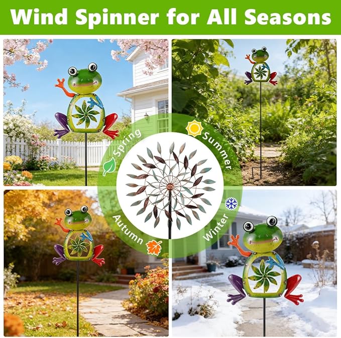 OAKLORE Metal Frog Wind Spinners Outdoor Garden Wind Sculptures & Spinners with Stakes, Decorative Yard Art for Patio, Lawn, Garden Decor