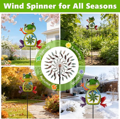 OAKLORE Metal Frog Wind Spinners Outdoor Garden Wind Sculptures & Spinners with Stakes, Decorative Yard Art for Patio, Lawn, Garden Decor