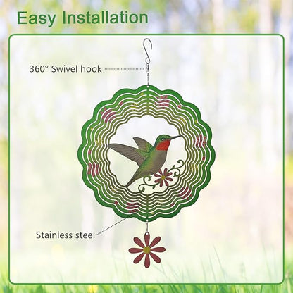 Hummingbird Wind Spinner,Metal Wind Spinners for Outdoor,3D Double Sided Hanging Decor for Indoor,Outdoor,Unique Gifts for Women