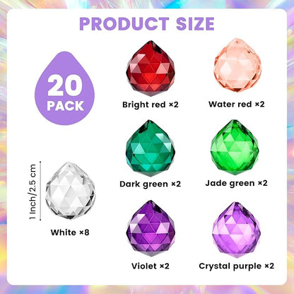 Suncatcher Crystal Prism Ball 20mm, Multicolor Crystal Ball Rainbow Prism Pendants Window Hanging Decor for Home, Garden, Party, Gift 20 Pack