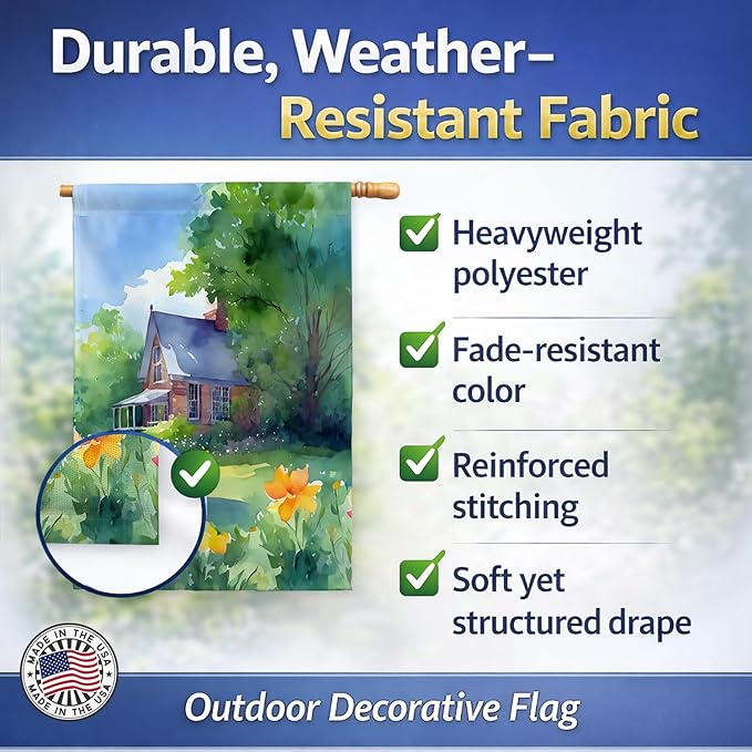 Caroline's Treasures Massachusetts Mayflowers in Watercolor House Flag Large Porch Sleeve Pole Decorative Outside Yard Banner Artwork Wall Hanging, Polyester, House Size, Multicolor