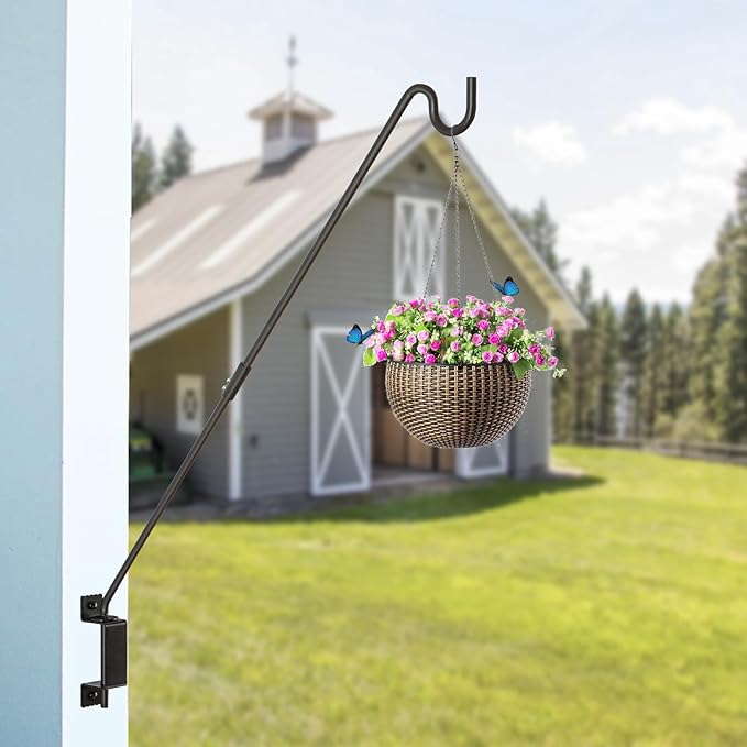 AILIN YELOKIE 32" 360° Swivel Deck Hook - Heavy Duty Solid Steel Plant Hanger, 12-Directional Adjustable Wall Bracket for Bird Feeders/Pole, Outdoor Plants & Wind Chimes, Black (4-Pack)