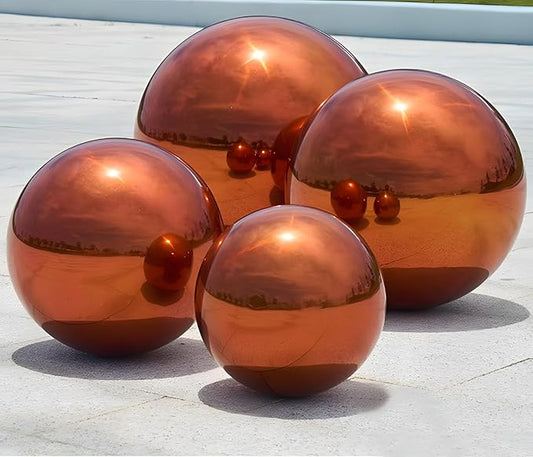 Stainless Steel Gazing Globe Mirror Ball, Decorative Gazing Balls for Garden, Reflective Smooth Garden Ball Sphere for Outdoor Yard Decoration (Orange, Dia: 8 inch)