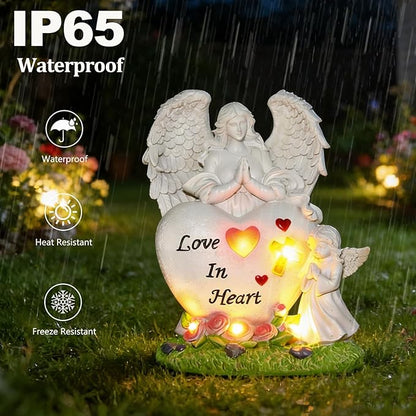VEEKI Solar Angel Garden Statue Outdoor, Praying Angel Statues Solar Figurine Lights Outdoor Waterproof, Resin Angel Sculpture for Garden Yard Lawn Grave Cemetery Decor, Gift for Mom Grandma Women