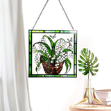 8'' Lily of The Valley and Butterflies Stained Glass Panel Suncatcher Window Hanging – Square Decorative Art for Home, Office, and Garden – Handcrafted Real Glass with Metal Frame