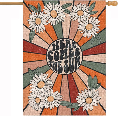 Summer House Flag Vintage Daisy Sun Vertical Double Sided Seasonal Farmhouse Yard Outdoor Decorations 28 x 40 Inch