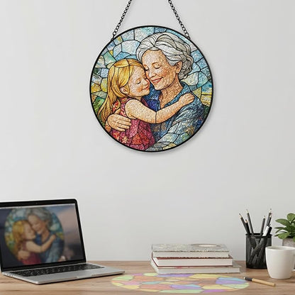 Personalized Grandma Stained Glass Sun Catcher, Custom Photo Window Hanging, Personalized Stained Glass, Gift for Grandma, Grandparents, Christmas, Birthday, Keepsake, Christmas Ornament, P5