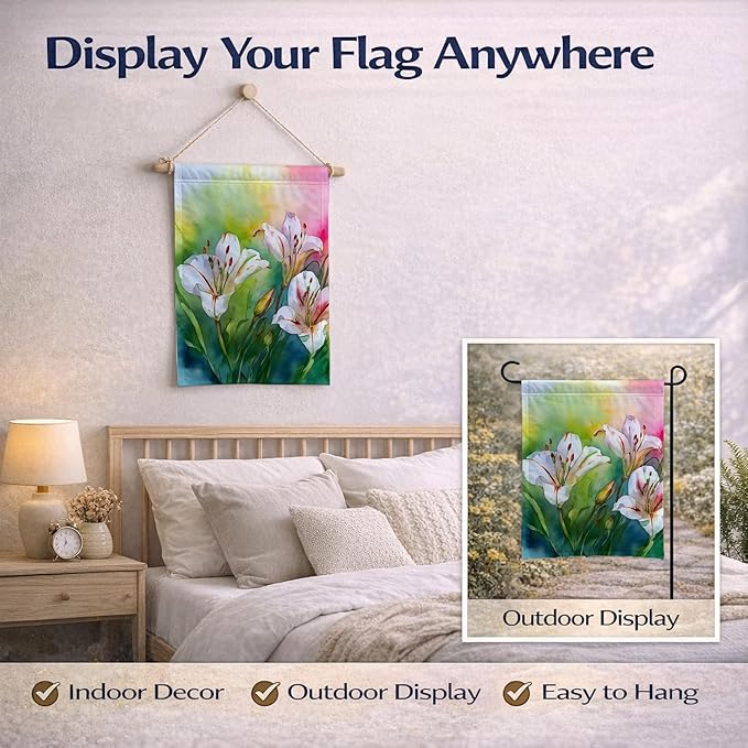 Caroline's Treasures Utah Sego Lilies in Watercolor Garden Flag Mailbox Flag Decorative Yard Flag Banner Outside Patio Artwork Yard Flower Beds, Garden Size, Multicolor
