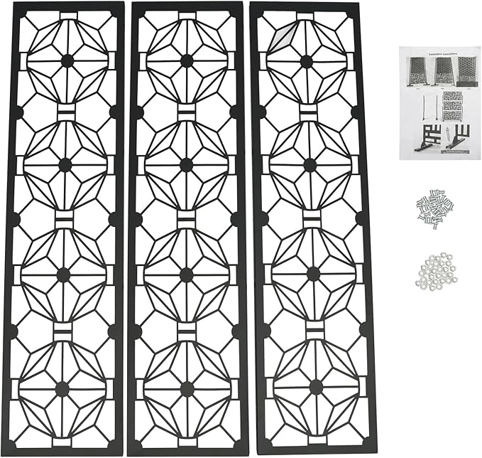 Metal Privacy Screen, 72" H x 44" W Freestanding Privacy Screens, Patio Decorative Metal Fence Panels with Stand, Portable Divider Screens, for Backyard/Patio/Deck (Black-Print, 72''H×44''W)
