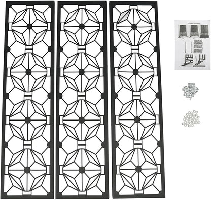 Metal Privacy Screen, 72" H x 44" W Freestanding Privacy Screens, Patio Decorative Metal Fence Panels with Stand, Portable Divider Screens, for Backyard/Patio/Deck (Black-Print, 72''H×44''W)
