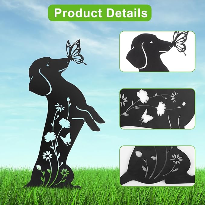 Ouddy Mode 2 Packs Dachshund Garden Decor for Outside, Gardening Dachshund Gifts for Women/Men/Mom/Grandma, Metal Decorative Garden Stakes for Outdoor Lawn Statues Yard Art
