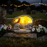 Dog Memorial Stone with Solar Lights Angel Wings Cardinal Butterfly 8 Inch, Pet Grave Markers Sleeping Statue Pet Loss Sympathy Gift Waterproof Resin for Outdoor Cemetery Garden Decor