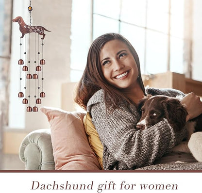 Cinnvoice 24 Inch Metal Wind Chimes Decor for Outside Garden Birthday Gift for Women Men Bronze Windchimes Pet Memorial Gift with 12 Bell for Patio Yard Lawn Housewarming Front Yard(Dachshund Dog)