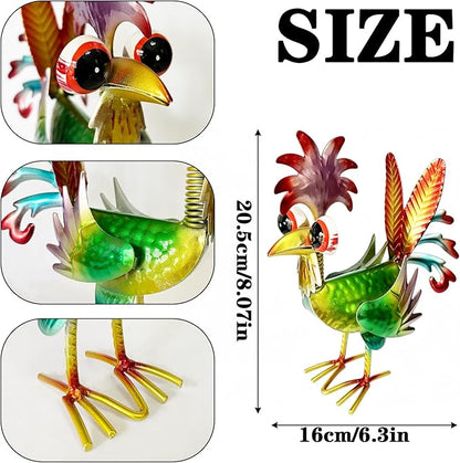 7.9" Garden Rooster Statues Sculpture, Metal Rooster Statues, Outdoor Animal Statue, Chicken Ornaments Yard Art for Backyard Patio Lawn Decorations (Rooster Colorful)