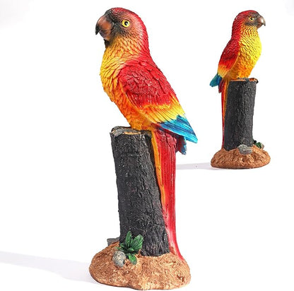 Macaw Parrot Garden Statue, 10.6" Hand-Painted Tropical Bird Figurine, Decorative Art Deco Accent for Patio and Home, Lifelike Design (Red)