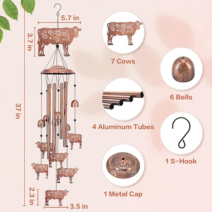 for Mom Cow Wind Chimes for Outside,Cow Gifts for Women/Men/Sympathy/Memorial/Festival Birthday Gifts Metal windchimes Outdoors/Indoors,Patio,Garden Decor,Yard Decor,Home,Porch