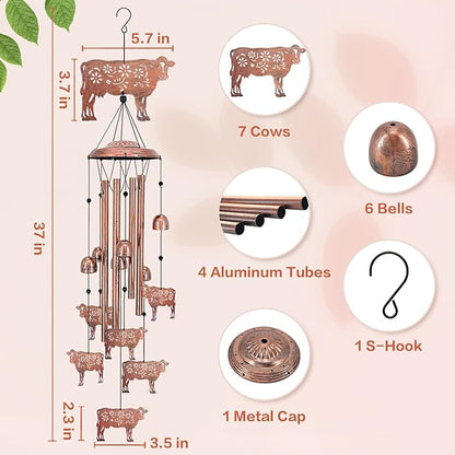 for Mom Cow Wind Chimes for Outside,Cow Gifts for Women/Men/Sympathy/Memorial/Festival Birthday Gifts Metal windchimes Outdoors/Indoors,Patio,Garden Decor,Yard Decor,Home,Porch