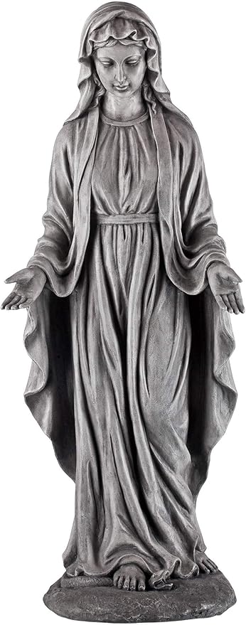 John Timberland Virgin Mary Statue Sculpture Catholic Religious Holy Decor Outdoor Garden Front Porch Patio Yard Outside Home Balcony House Exterior Backyard Gray Stone Finish Ceramic 29" Tall