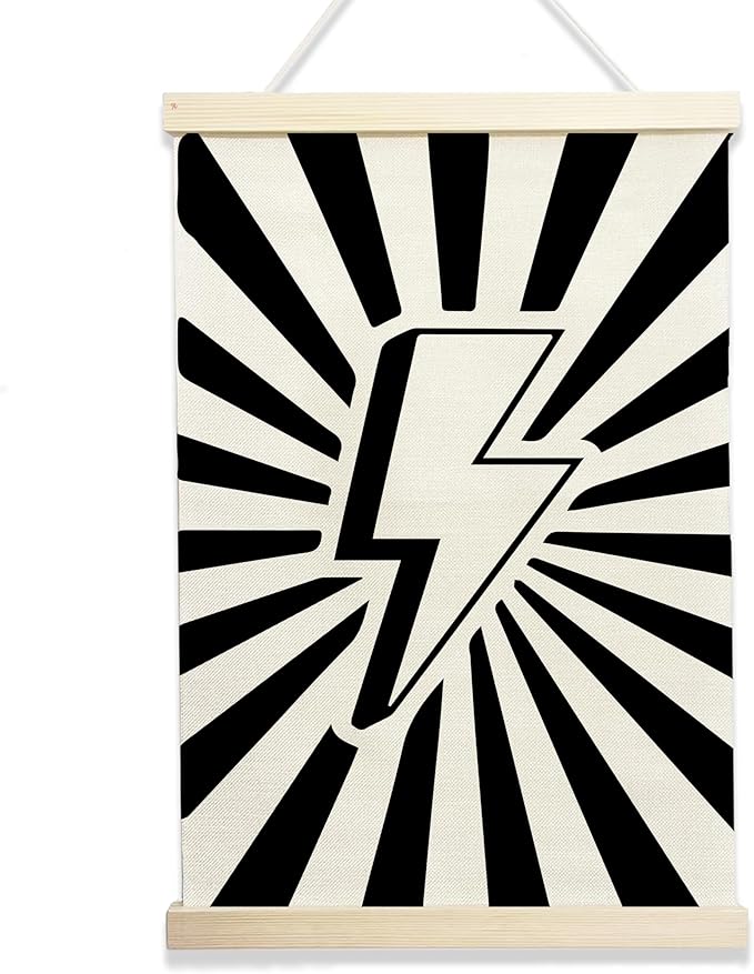 NQDWX Black Lightning Wood Poster Hanger - 12x17 Inch Dark Lightning Bolt Wall Decor, Edgy Teen Boy Room Decor, Punk Rock Music Banner with Rustic Wood Frame. (128)