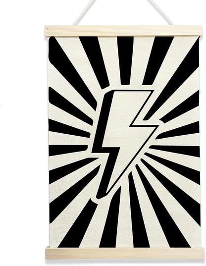 NQDWX Black Lightning Wood Poster Hanger - 12x17 Inch Dark Lightning Bolt Wall Decor, Edgy Teen Boy Room Decor, Punk Rock Music Banner with Rustic Wood Frame. (128)