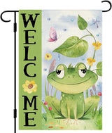 DLZDN Spring Summer Frog Garden Flag 12×18 Inch Double Sided Vertical Burlap Farmhouse Welcome Yard Flag Seasonal Outdoor Decor