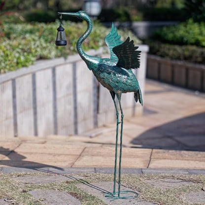 DREAMSOUL Heron Garden Statues 40.5 Inch Tall Crane Bird Statue, Standing Solar Outdoor Statues for Patio Pool Lawn Decoration