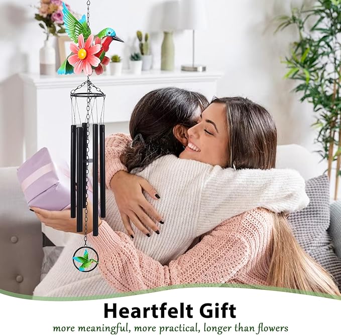 MUMTOP Hummingbird Wind Chimes for Outside, Metal Deep Tone Memorial Sympathy Wind Chime Windchimes with Flower for Patio, Outdoor,Garden,Yard,Window,Home Decor or Gifts for Women