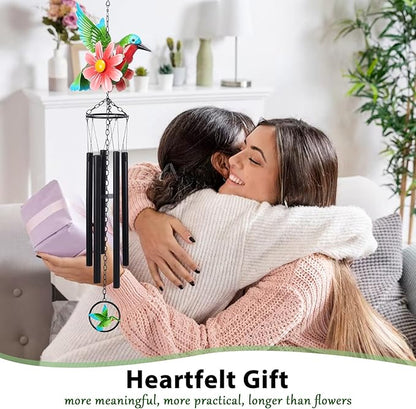 MUMTOP Hummingbird Wind Chimes for Outside, Metal Deep Tone Memorial Sympathy Wind Chime Windchimes with Flower for Patio, Outdoor,Garden,Yard,Window,Home Decor or Gifts for Women
