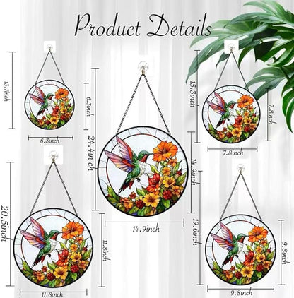 Stained Glass Window Hanging - Hummingbirds are Collecting Nectar 6.3 Inches Suncatcher for Garden Home Decor for Women Mon Grandma Friends