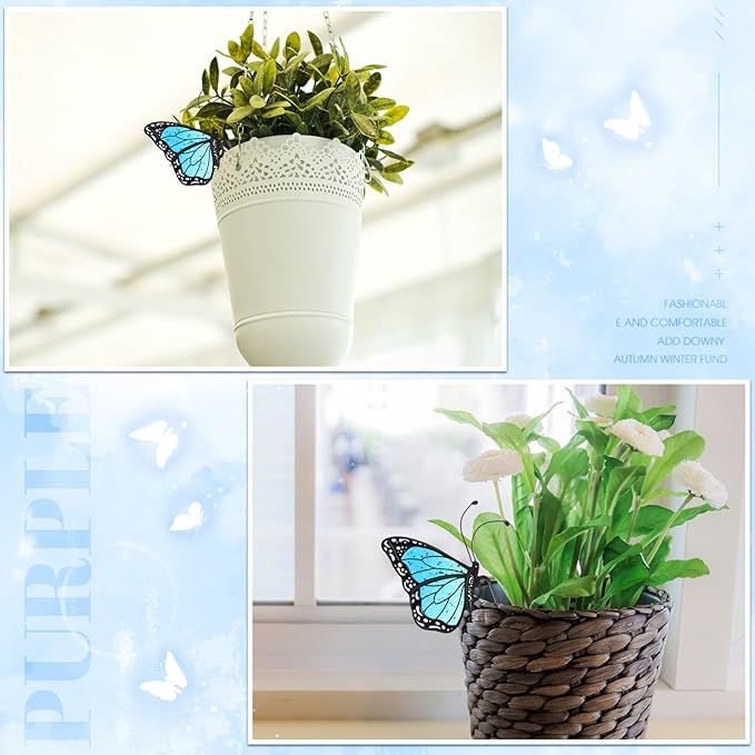 Geelin 1 Pc Stained Glass Butterfly Suncatcher Flower Pot Decoration Metal Plant Pot Hangers Colorful Garden Yard Suncatcher Decor for Spring Home Indoor Outdoor Decor(Blue)