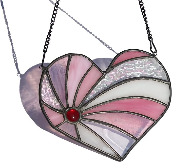 Heart Suncatcher Stained Glass Window Hangings, Heart Shaped Birthday Gift for Grandma Aunt Sister Parents, for Women Couple Annivesary Wedding Gifts for Mom