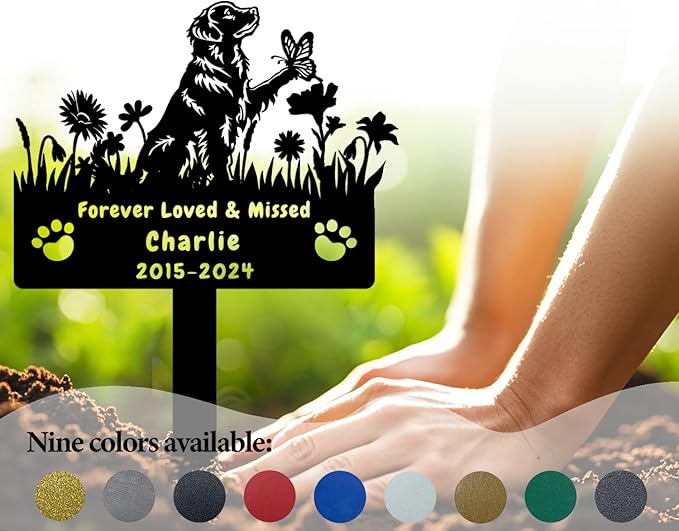 Custom Golden Retriever Dog Memorial Grave Marker,Personalized Metal Flora Dog Memorial Stake,Dog Memorial Plaque Burial Stake Engraved Sign,Sympathy Grave Stake for Lost Dog,Dog Headstone