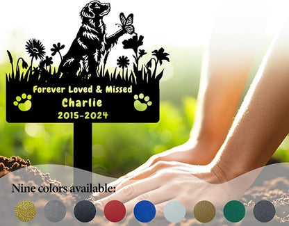 Custom Golden Retriever Dog Memorial Grave Marker,Personalized Metal Flora Dog Memorial Stake,Dog Memorial Plaque Burial Stake Engraved Sign,Sympathy Grave Stake for Lost Dog,Dog Headstone