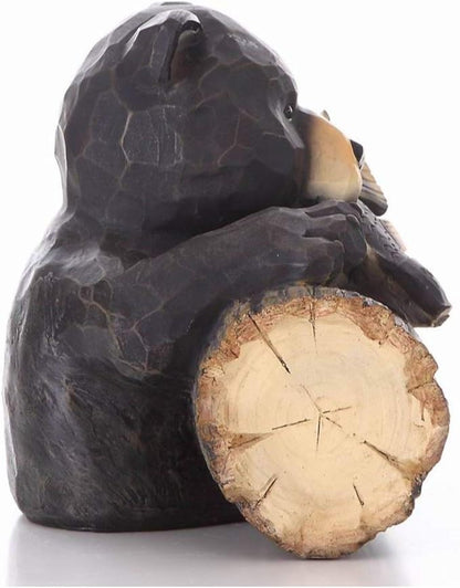 HI-LINE Bear with Gone Fishing Sign Outdoor Garden Statue - 12.25" - Black