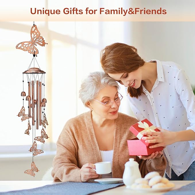 Butterfly Wind Chimes Outdoor Butterfly Gifts for Women/Men/Mom/Grandma/Wife Birthday Gifts Memorial Gift Metal WindChimes for Outside/Indoors, Home, Lawn, Porch, Patio, Garden Decor, Yard Decorations