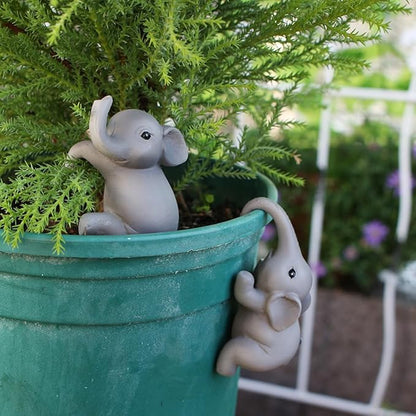 Set of 2 Climbing Elephant Figure Plant Pot Hanger, Turtle Flower Pot Hugger, Resin Tortoise Statue, Funny Pot Huggers for Planters, Cute Flower Pot Hugger, Garden Fence Balcony Patio Yard (ELEPHANT)
