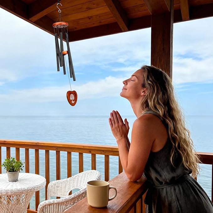 26'' Personalized Wind Chimes with Heart-Shaped Photo Frame - Deep Tone Memorial Wind Chimes for Outside Unique, Sympathy Chime for Loss of Loved One or Pet, Outdoor & Indoor Metal Chime - Black
