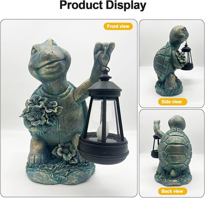 Solar Garden Outdoor Statues Lantern Figurines Light Decorations for Outdoor Patio Balcony Yard Lawn, Ideal Gifts for Mom Friends (Bronze- Turtle)