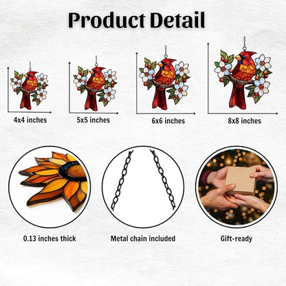 Cardinal Mosaic Effect Acrylic Suncatcher Stained Glass Effect Window Car Hanging Christmas Ornament Indoor Outdoor Decor Garden Sun Catcher Panel for Acrylic Suncatcher Lover for Women Mom Grandma