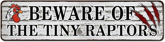 Chicken Coop Sign, Beware of The Tiny Raptors Sign, Funny Chicken Warning Sign, Home Kitchen Rooster Hen House Indoor Outdoor Decor, Funny Gag Gift for Chicken Fan Lovers, 4"x16"