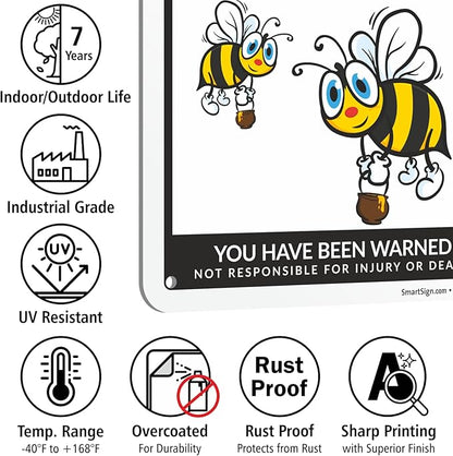 SmartSign Funny Beware Of Bees Warning Sign - 10"x7", 40 mil Laminated Rust-free Aluminum - Metal Signs for Home, Farmhouse, Club, Garden, Outdoors, Patio, Gifts, Cafe - Bees Theme, Made in USA