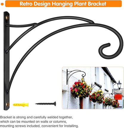 Hanging Plant Brackets, Pack of 4 Iron Hanging Basket Bracket Durable Weather-Resistant Outdoor Plant Hooks for Hanging Plant Lantern Windchime Birdhouse Metal Sign Fruit Bracket, Screw Included